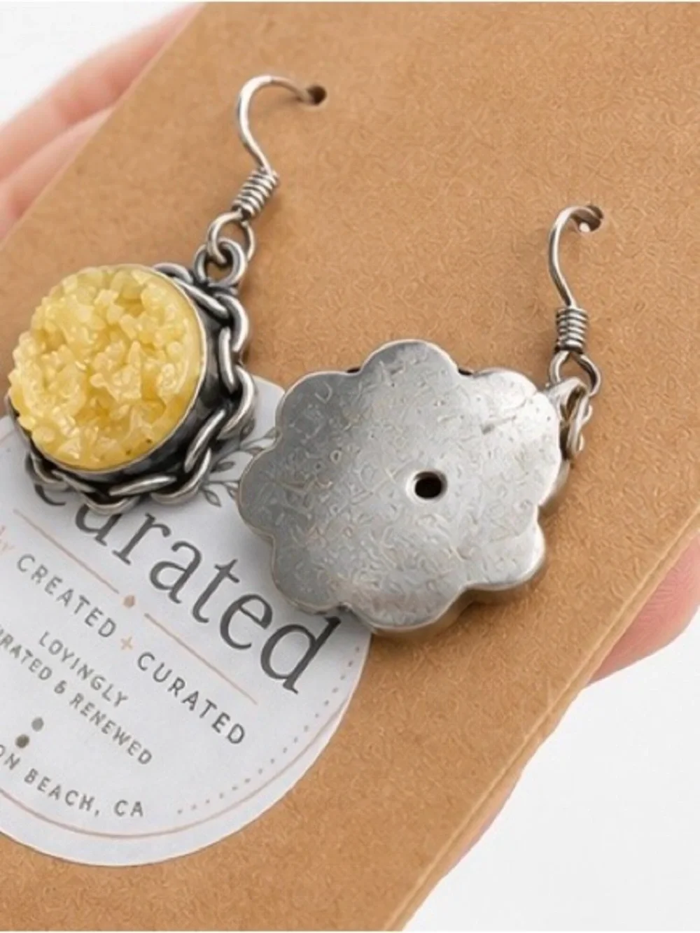 Yellow Druzy Flower Drop Earrings | Artisan Statement Jewelry